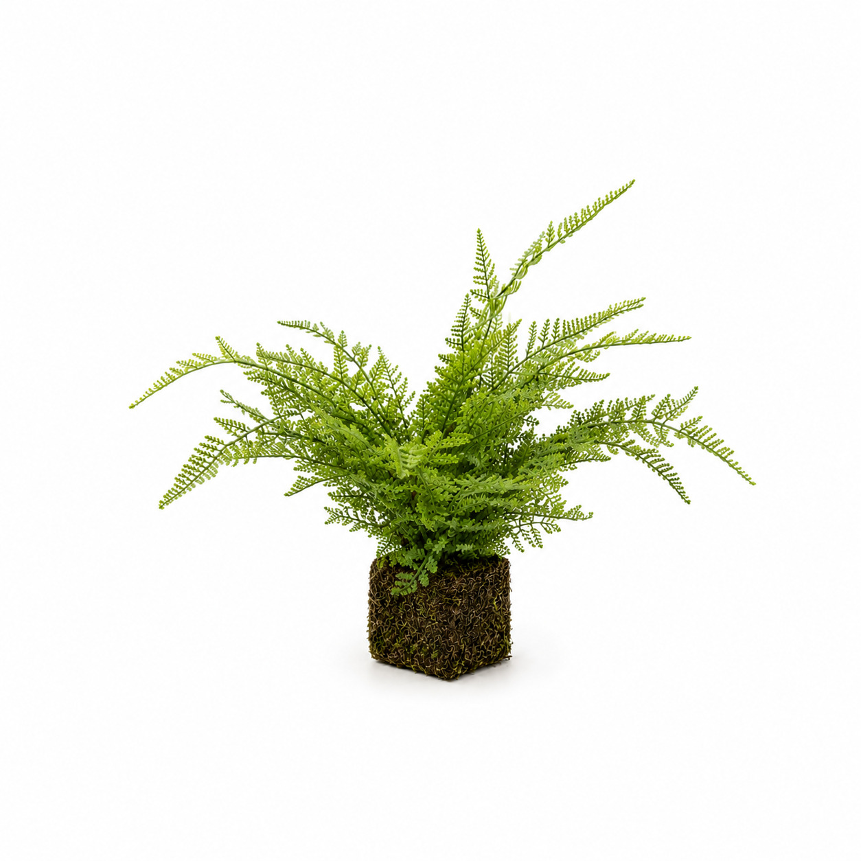 Planta artificial feto com base cubo musgo para vaso